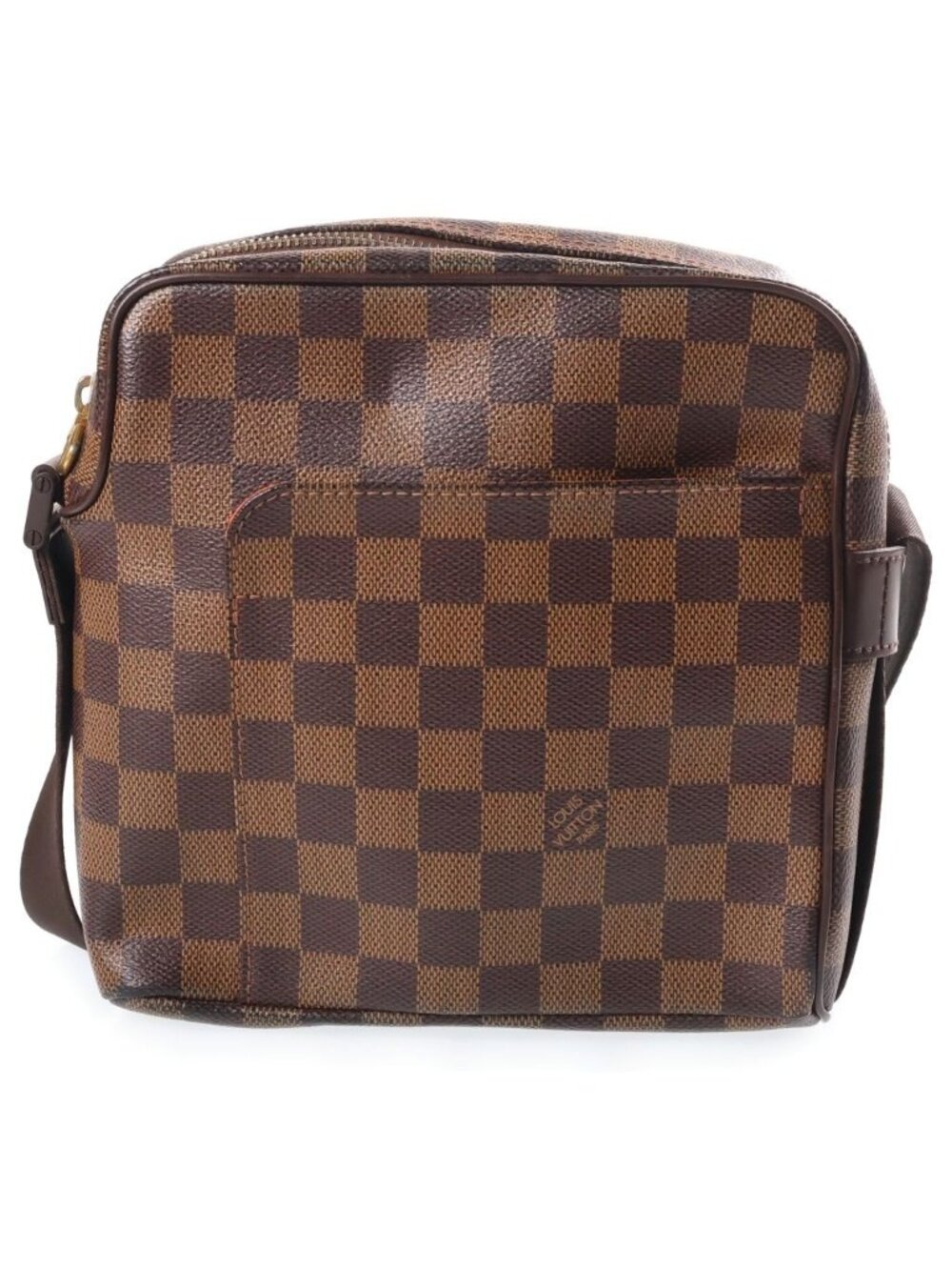Louis Vuitton Damier Olaf PM Shoulder Bag Brown Leather Gold